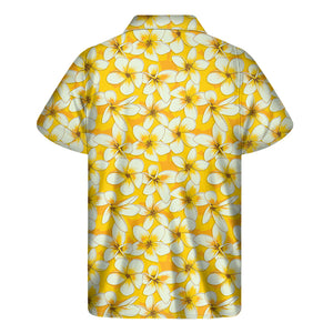 White And Yellow Plumeria Pattern Print Men's Short Sleeve Shirt