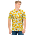 White And Yellow Plumeria Pattern Print Men's T-Shirt