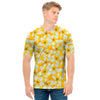 White And Yellow Plumeria Pattern Print Men's T-Shirt