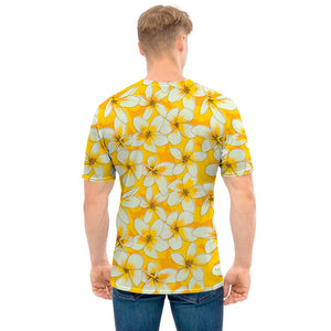 White And Yellow Plumeria Pattern Print Men's T-Shirt