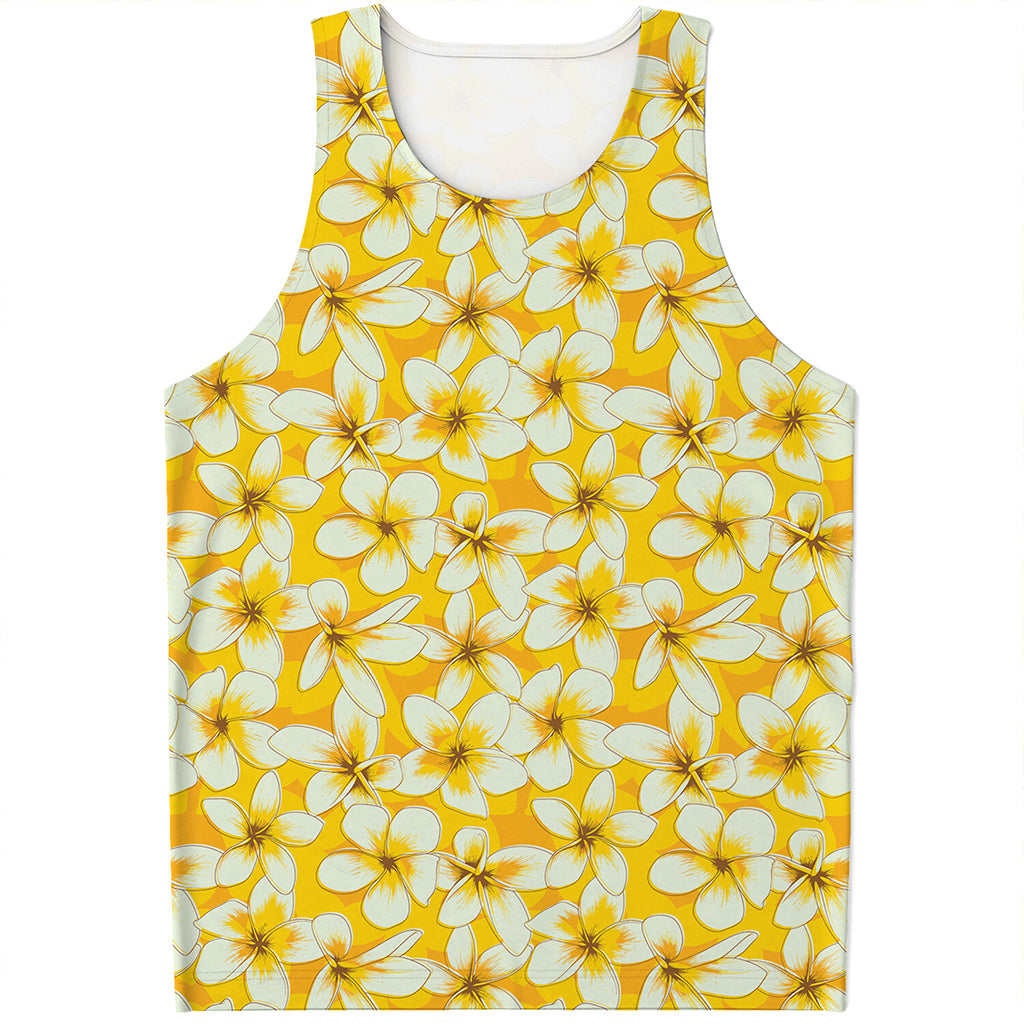 White And Yellow Plumeria Pattern Print Men's Tank Top