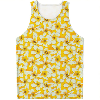 White And Yellow Plumeria Pattern Print Men's Tank Top