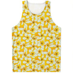 White And Yellow Plumeria Pattern Print Men's Tank Top