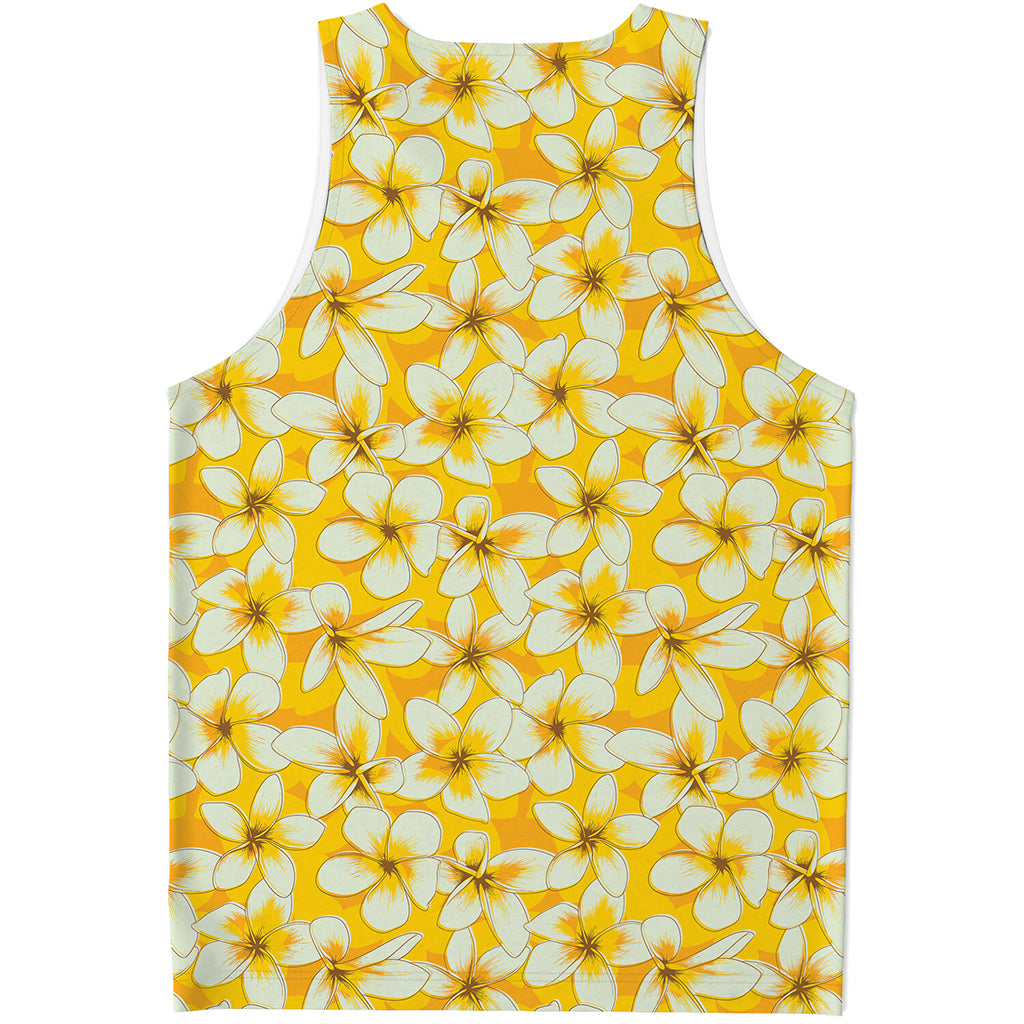 White And Yellow Plumeria Pattern Print Men's Tank Top