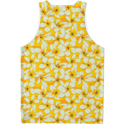 White And Yellow Plumeria Pattern Print Men's Tank Top