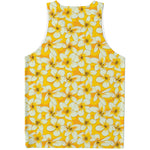 White And Yellow Plumeria Pattern Print Men's Tank Top