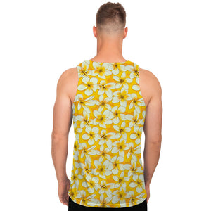 White And Yellow Plumeria Pattern Print Men's Tank Top