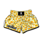 White And Yellow Plumeria Pattern Print Muay Thai Boxing Shorts
