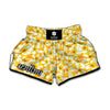 White And Yellow Plumeria Pattern Print Muay Thai Boxing Shorts