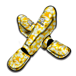 White And Yellow Plumeria Pattern Print Muay Thai Shin Guard