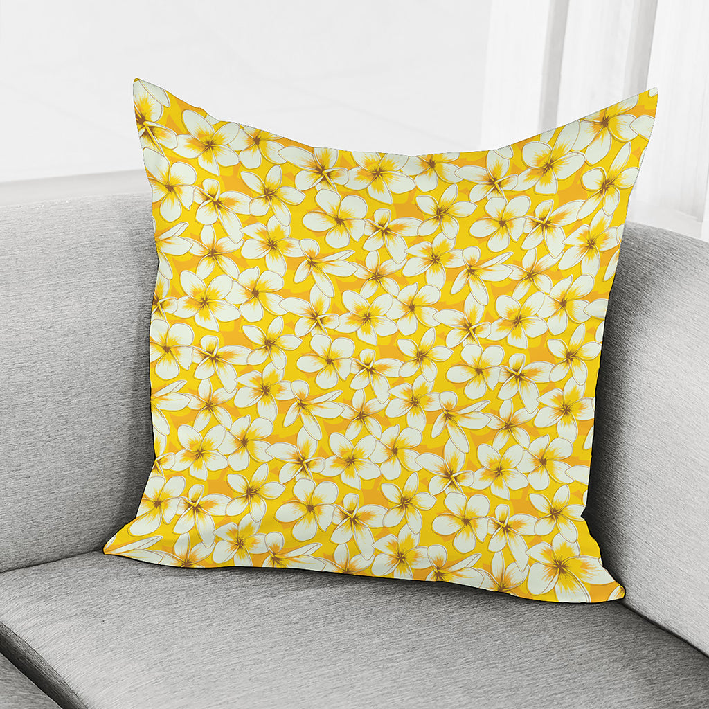 White And Yellow Plumeria Pattern Print Pillow Cover