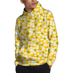 White And Yellow Plumeria Pattern Print Pullover Hoodie