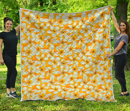 White And Yellow Plumeria Pattern Print Quilt