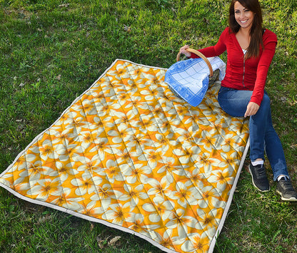 White And Yellow Plumeria Pattern Print Quilt