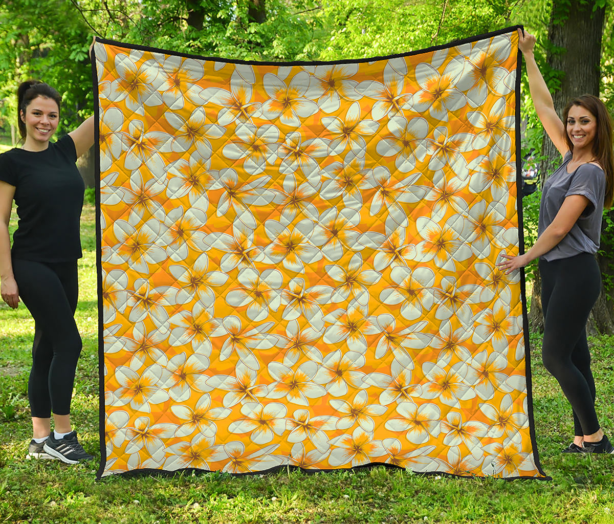 White And Yellow Plumeria Pattern Print Quilt