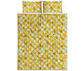 White And Yellow Plumeria Pattern Print Quilt Bed Set