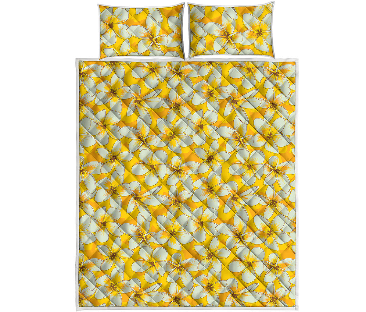 White And Yellow Plumeria Pattern Print Quilt Bed Set