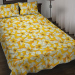 White And Yellow Plumeria Pattern Print Quilt Bed Set