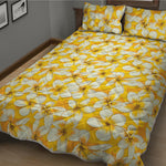 White And Yellow Plumeria Pattern Print Quilt Bed Set
