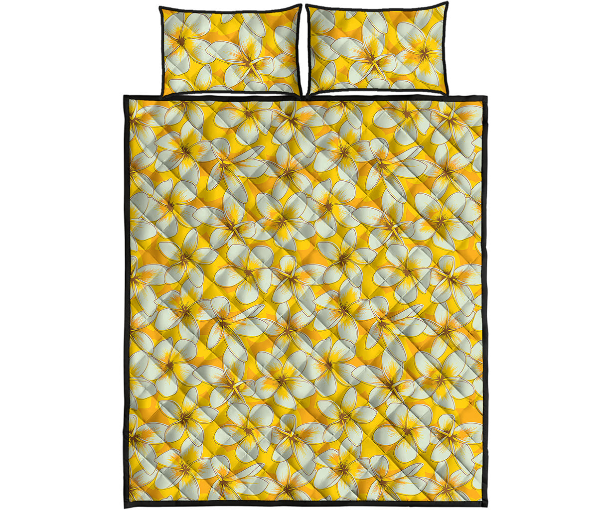 White And Yellow Plumeria Pattern Print Quilt Bed Set