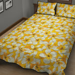 White And Yellow Plumeria Pattern Print Quilt Bed Set