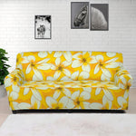 White And Yellow Plumeria Pattern Print Sofa Cover