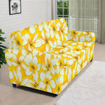 White And Yellow Plumeria Pattern Print Sofa Cover