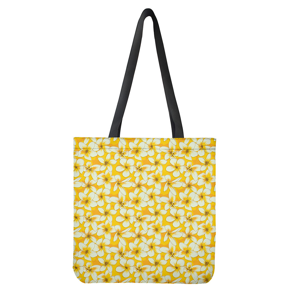 White And Yellow Plumeria Pattern Print Tote Bag