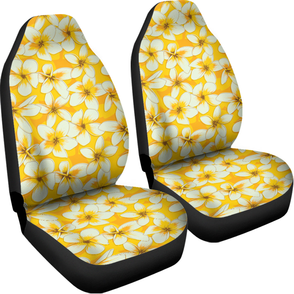 White And Yellow Plumeria Pattern Print Universal Fit Car Seat Covers