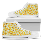 White And Yellow Plumeria Pattern Print White High Top Shoes
