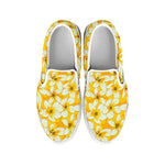 White And Yellow Plumeria Pattern Print White Slip On Shoes