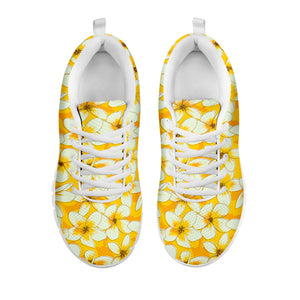 White And Yellow Plumeria Pattern Print White Sneakers