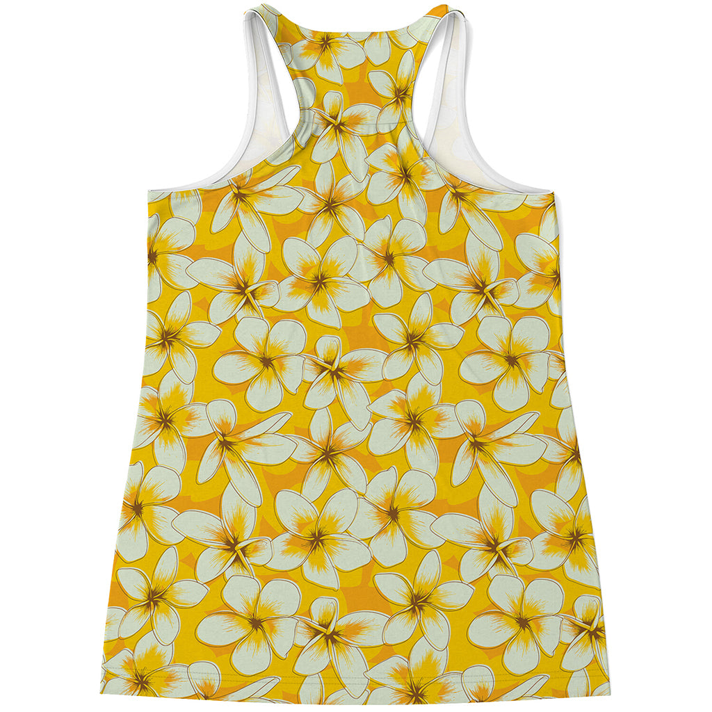 White And Yellow Plumeria Pattern Print Women's Racerback Tank Top