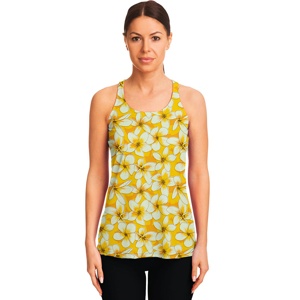 White And Yellow Plumeria Pattern Print Women's Racerback Tank Top