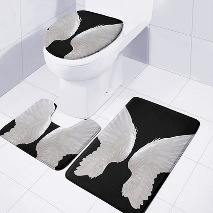 White Angel Wings Print 3 Piece Bath Mat Set