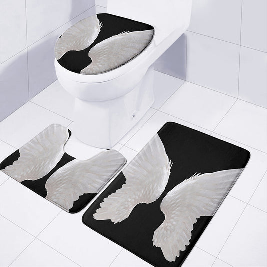 White Angel Wings Print 3 Piece Bath Mat Set