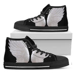 White Angel Wings Print Black High Top Shoes