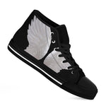 White Angel Wings Print Black High Top Shoes