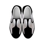 White Angel Wings Print Black Slip On Shoes