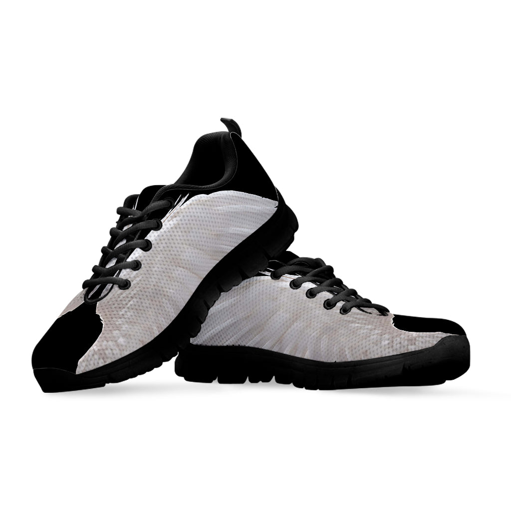 White Angel Wings Print Black Sneakers