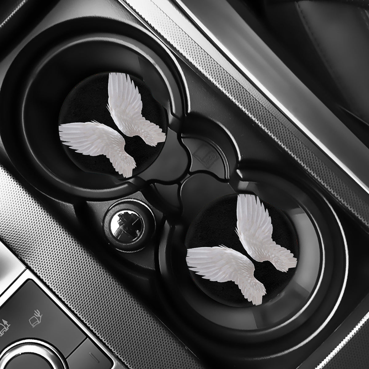 White Angel Wings Print Car Coasters