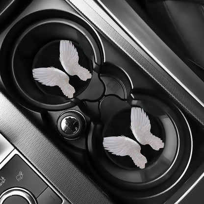 White Angel Wings Print Car Coasters