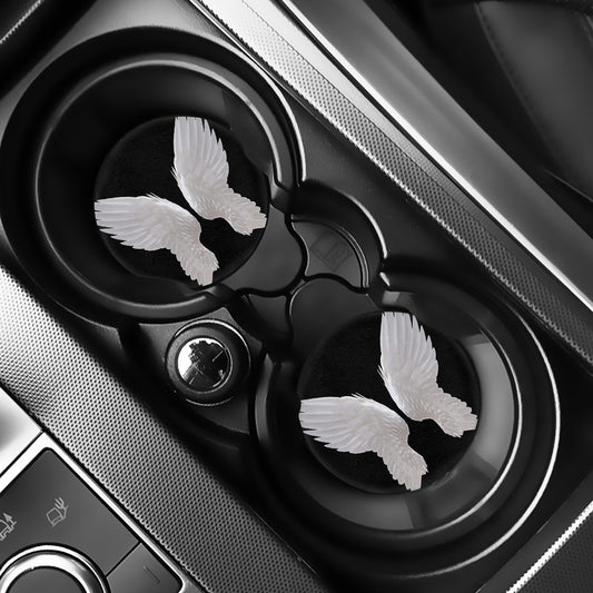 White Angel Wings Print Car Coasters
