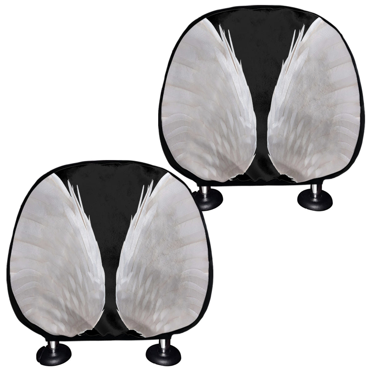 White Angel Wings Print Car Headrest Covers