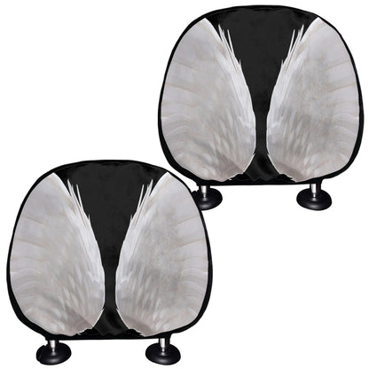 White Angel Wings Print Car Headrest Covers