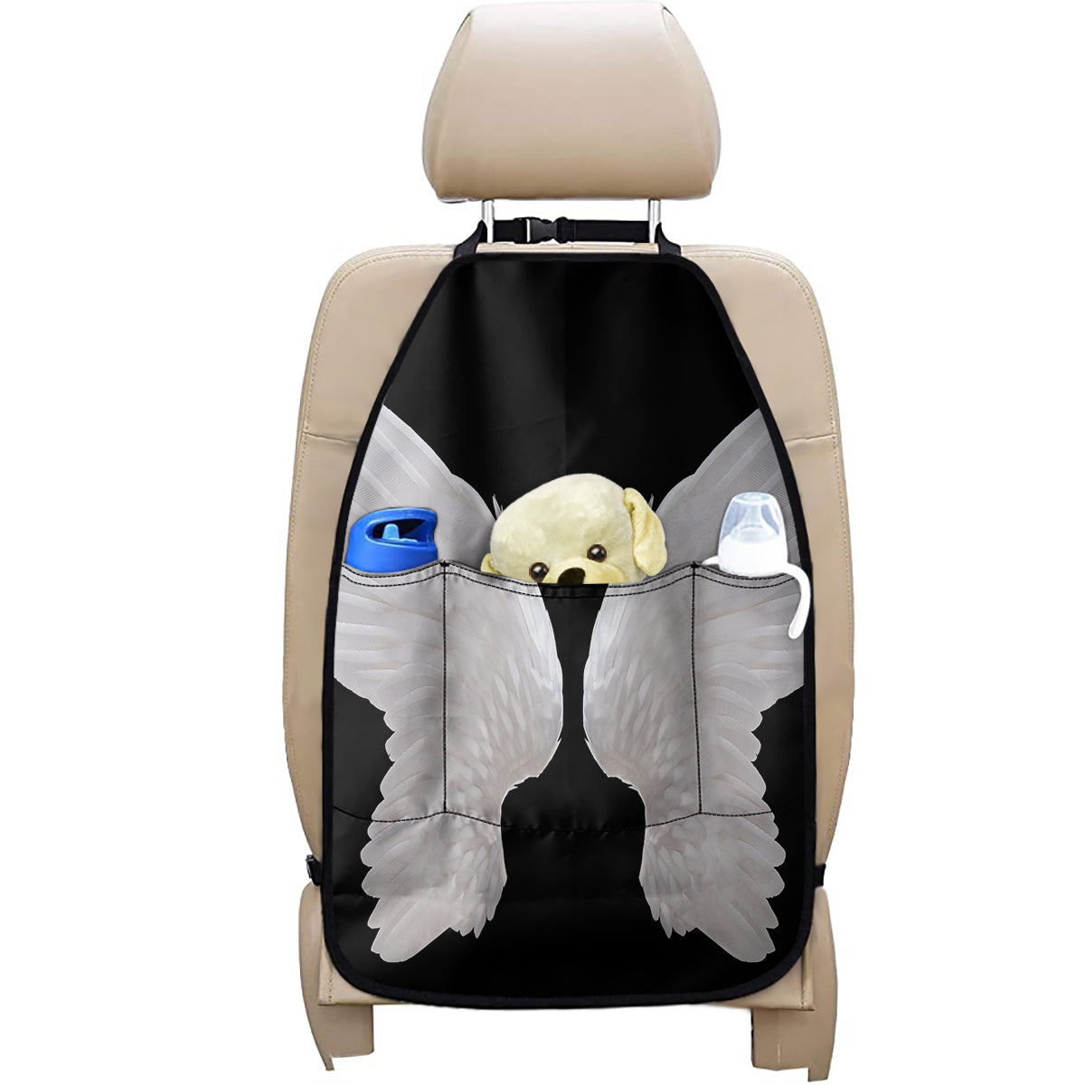 White Angel Wings Print Car Seat Organizers