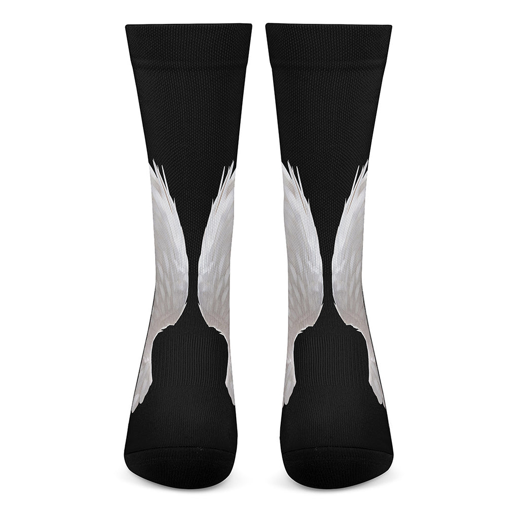 White Angel Wings Print Crew Socks