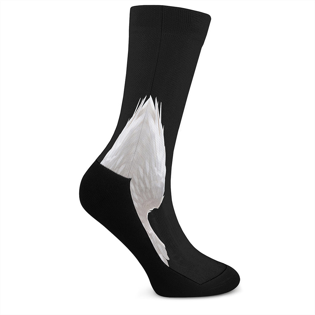 White Angel Wings Print Crew Socks