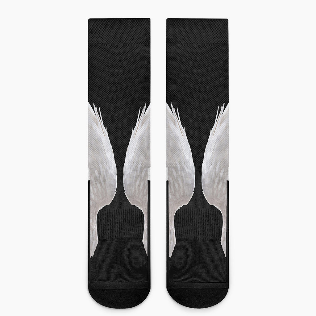 White Angel Wings Print Crew Socks
