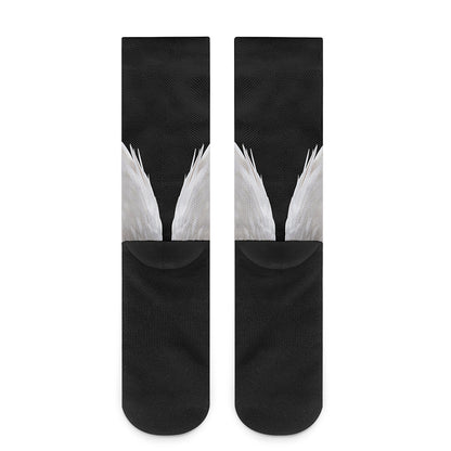 White Angel Wings Print Crew Socks